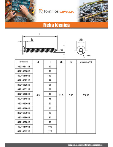 1 x Tornillo chapa cabeza fresada/testa svasat...