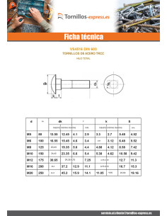 Cabeza redonda cuello cuadrado M8X80 roscado total Acero... 2