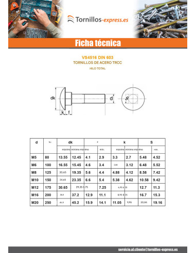 1 x Cabeza redonda cuello cuadrado M8X75...