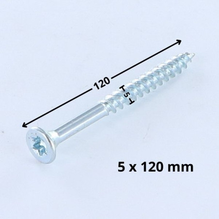 1 x Tornillo madera aglomerado cabeza fresada/testa svasat TORX T25 5X120 roscado en 70 Acero cincado blanco