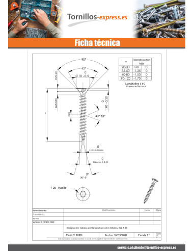 1 x Tornillo madera aglomerado cabeza...