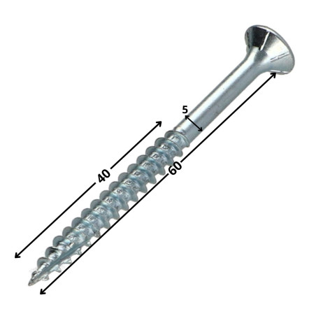 1 x Tornillos para madera TEKOR cabeza fresada/testa svasat dentado Pozi PZ4 5X60 roscado en 40 cut punta antihendidura