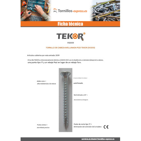 1 x Tornillos para madera TEKOR cabeza fresada/testa svasat dentado Pozi PZ4 5X60 roscado en 40 cut punta antihendidura