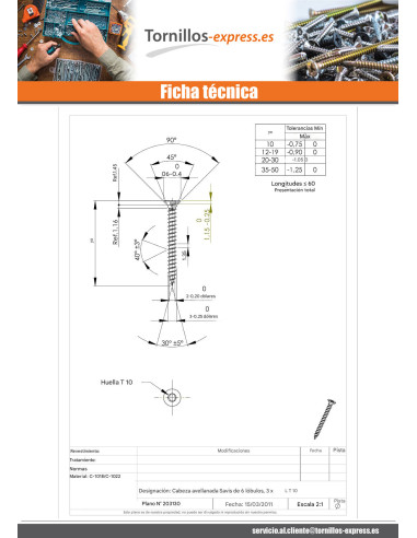 1 x Tornillo madera aglomerado cabeza...