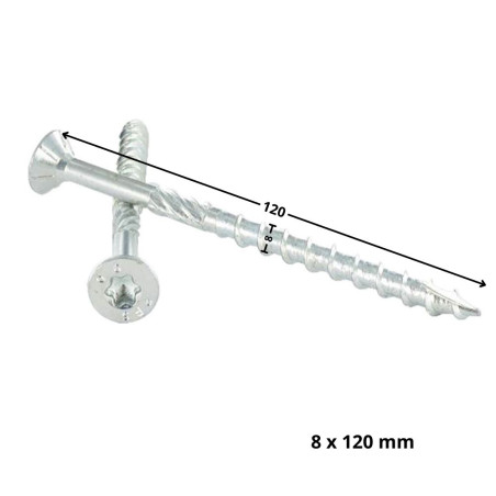 1 x Tornillo para marcos TEKOR cabeza fresada/testa svasat dentado TORX T40 8X120 roscado en 70 cut punta antihendidura