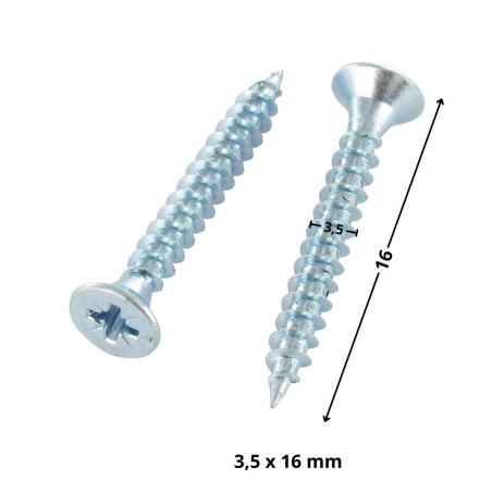 1 x Tornillo madera aglomerado cabeza fresada/testa svasat Pozi PZ4 3.5X16 roscado total Acero cincado blanco