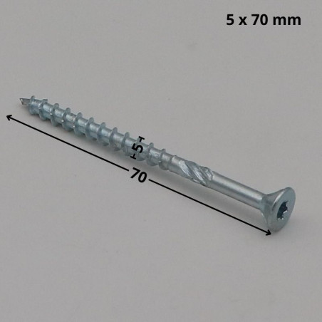 1 x Tornillo para marcos TEKOR cabeza fresada/testa svasat dentado TORX T25 5X70 roscado en 37 cut punta antihendidura