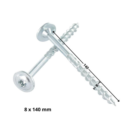 1 x Tornillos para madera TEKOR cabeza disco TORX T40 cut punta antihendidura tipo 17 8X140 roscado parcial Acero cincado
