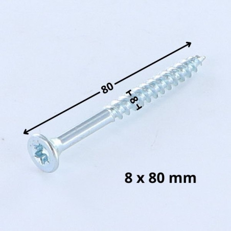 1 x Tornillo madera aglomerado cabeza fresada/testa svasat TORX T40 8X80 roscado en 60 Acero cincado blanco