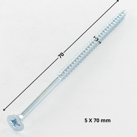 1 x Tornillo madera aglomerado cabeza fresada/testa svasat Pozi PZ4 5X70 roscado parcial Acero cincado blanco