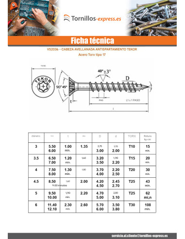 1 x Tornillos para madera TEKOR cabeza...