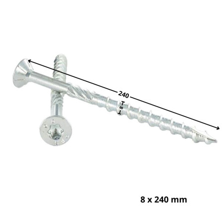 1 x Tornillo para marcos TEKOR cabeza fresada/testa svasat dentado TORX T40 8X240 roscado en 100 cut punta antihendidura
