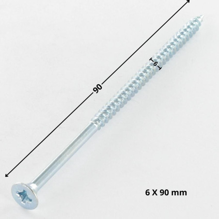 1 x Tornillo madera aglomerado cabeza fresada/testa svasat Pozi PZ5 6X90 roscado parcial Acero cincado blanco