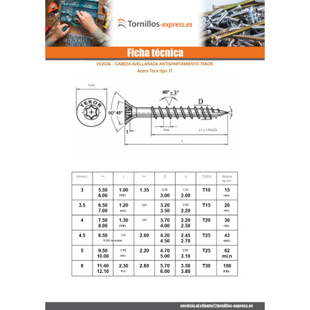 1 x Tornillos para madera TEKOR cabeza fresada/testa svasat dentado 4X25 TORX T20 Acero cincado blanco roscado total cut