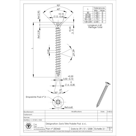 1 x Tornillo madera aglomerado cabeza fresada/testa svasat Pozi PZ5 6X70 Acero cincado blanco