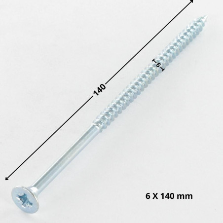 1 x Tornillo madera aglomerado cabeza fresada/testa svasat Pozi PZ5 6X140 roscado parcial Acero cincado blanco