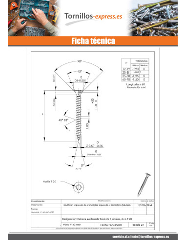 1 x Tornillo madera aglomerado cabeza...