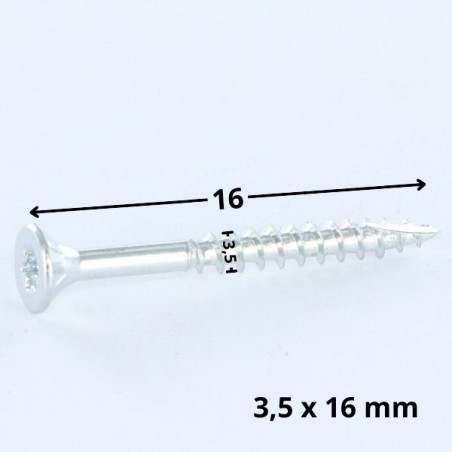 1 x Tornillos para madera TEKOR cabeza fresada/testa svasat dentado 3.5X16 TORX T15 Acero cincado blanco roscado total cut