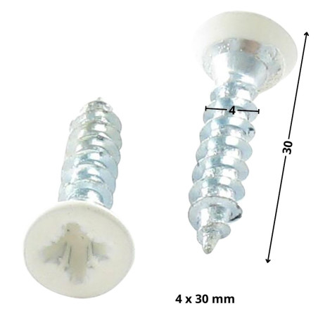 1 x Tornillo madera aglomerado cabeza fresada/testa svasat Pozi PZ4 4X30 roscado total Acero cincado blanco lacado blanco