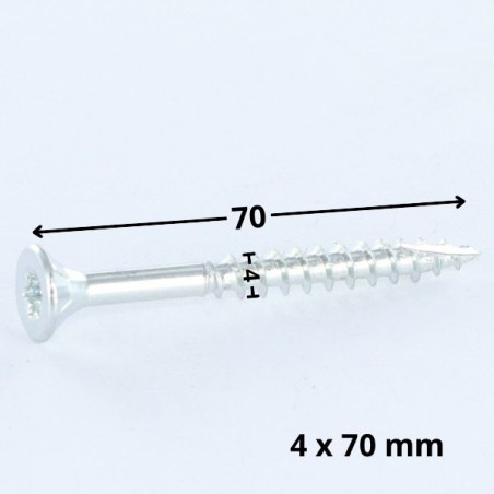 1 x Tornillos para madera TEKOR cabeza fresada/testa svasat dentado 4X70 roscado en 42 TORX T20 Acero cincado blanco cut