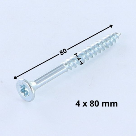 1 x Tornillo madera aglomerado cabeza fresada/testa svasat TORX T20 4X80 roscado en 48 Acero cincado blanco