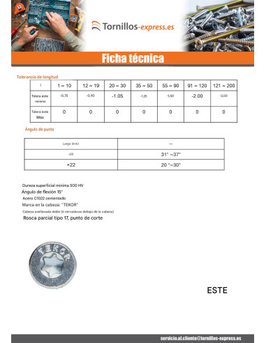 1 x Tornillos para madera TEKOR cabeza...