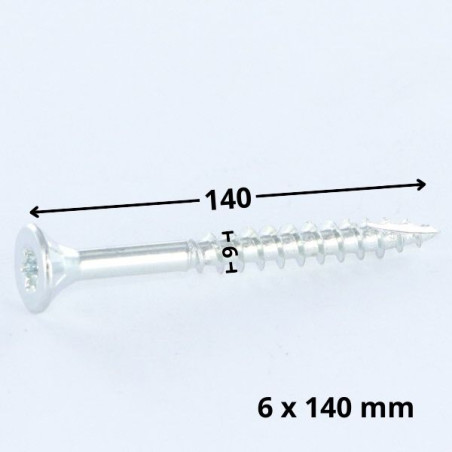 1 x Tornillos para madera TEKOR cabeza fresada/testa svasat dentado 6X140 roscado en 70 TORX T30 Acero cincado blanco cut