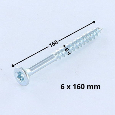1 x Tornillo madera aglomerado cabeza fresada/testa svasat TORX T25 6X160 roscado en 70 Acero cincado blanco
