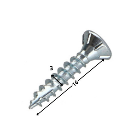1 x Tornillos para madera TEKOR cabeza fresada/testa svasat dentado 3X16 TORX T10 Acero cincado blanco roscado total cut
