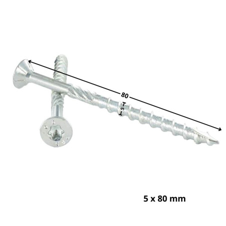 1 x Tornillo para marcos TEKOR cabeza fresada/testa svasat dentado TORX T25 5X80 roscado en 47 cut punta antihendidura