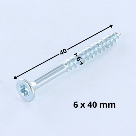 1 x Tornillo madera aglomerado cabeza fresada/testa svasat TORX T25 6X40 Acero cincado blanco
