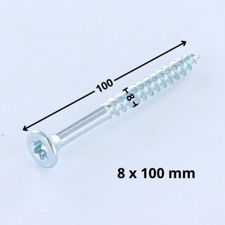 1 x Tornillo madera aglomerado cabeza fresada/testa svasat TORX T40 8X100 roscado en 60 Acero cincado blanco