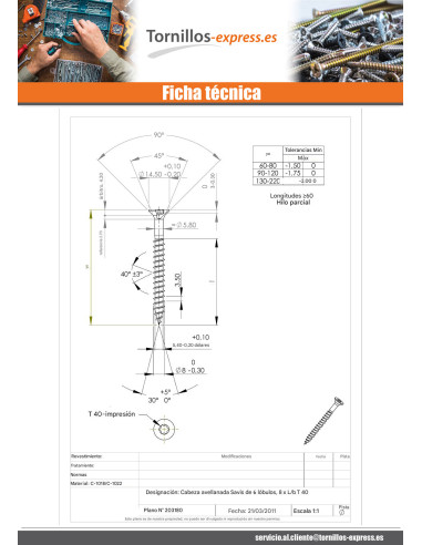 1 x Tornillo madera aglomerado cabeza...