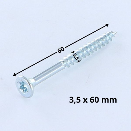 1 x Tornillo madera aglomerado cabeza fresada/testa svasat TORX T15 3.5X60 roscado en 36 Acero cincado blanco