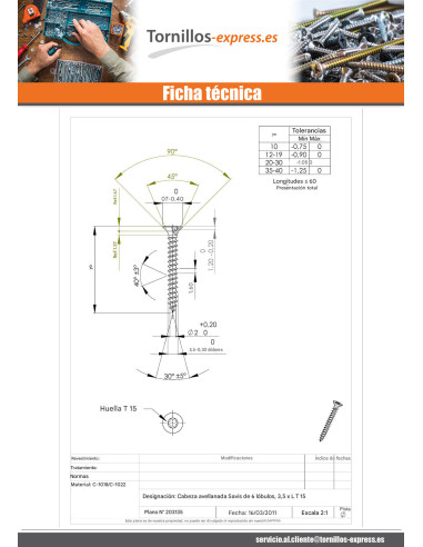 1 x Tornillo madera aglomerado cabeza...