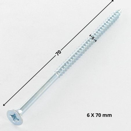 1 x Tornillo madera aglomerado cabeza fresada/testa svasat Pozi PZ5 6X70 roscado parcial Acero cincado blanco