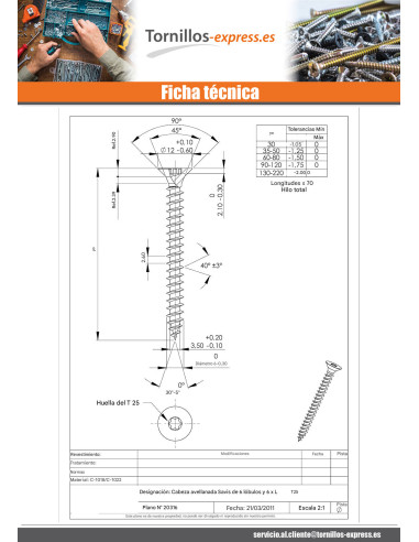 1 x Tornillo madera aglomerado cabeza...