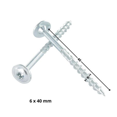 1 x Tornillos para madera TEKOR cabeza disco TORX T30 cut punta antihendidura tipo 17 6X40 roscado parcial Acero cincado