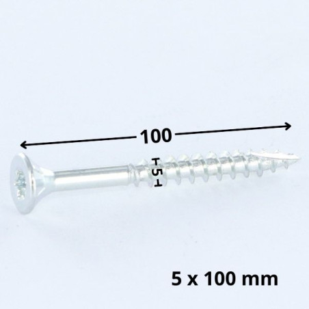 1 x Tornillos para madera TEKOR cabeza fresada/testa svasat dentado 5X100 roscado en 60 TORX T25 Acero cincado blanco cut