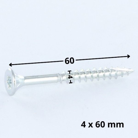 1 x Tornillos para madera TEKOR cabeza fresada/testa svasat dentado 4X60 roscado en 36 TORX T20 Acero cincado blanco cut