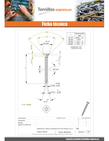 1 x Tornillo madera aglomerado cabeza...