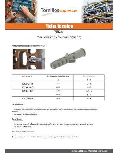 1 x Taco Nylon con reborde 8X40 gris
