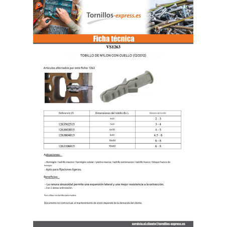 1 x Taco Nylon con reborde 8X40 gris