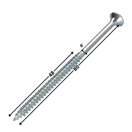1 x Tornillos para madera TEKOR cabeza fresada/testa svasat dentado 6X80 roscado en 48 TORX T30 Acero cincado blanco cut