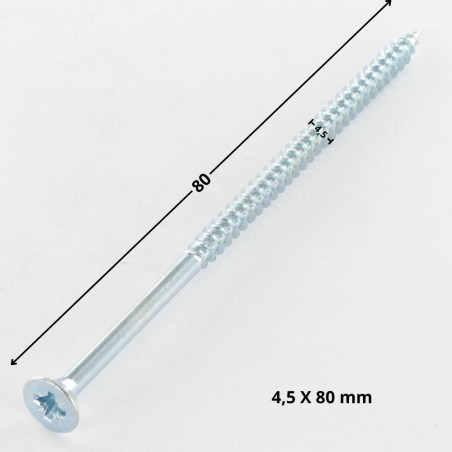 1 x Tornillo madera aglomerado cabeza fresada/testa svasat Pozi PZ4 4.5X80 roscado parcial Acero cincado blanco