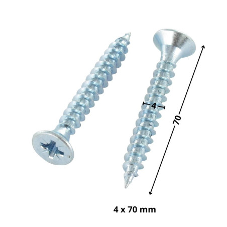 1 x Tornillo madera aglomerado cabeza fresada/testa svasat Pozi PZ4 4X70 Acero cincado blanco