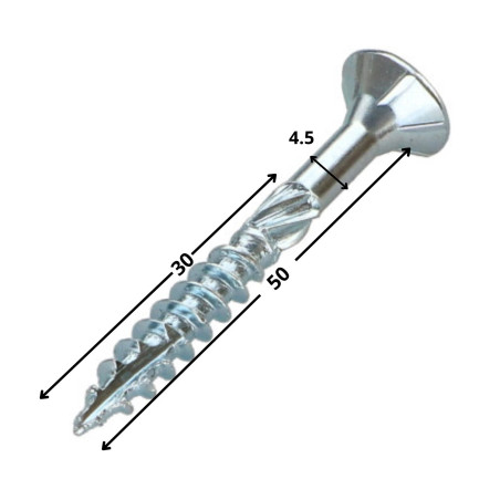 1 x Tornillo para marcos TEKOR cabeza fresada/testa svasat dentado TORX T25 4.5X50 roscado en 30 cut punta antihendidura