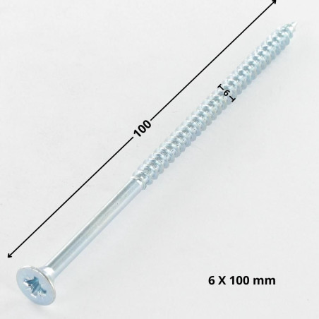 1 x Tornillo madera aglomerado cabeza fresada/testa svasat Pozi PZ5 6X100 roscado parcial Acero cincado blanco
