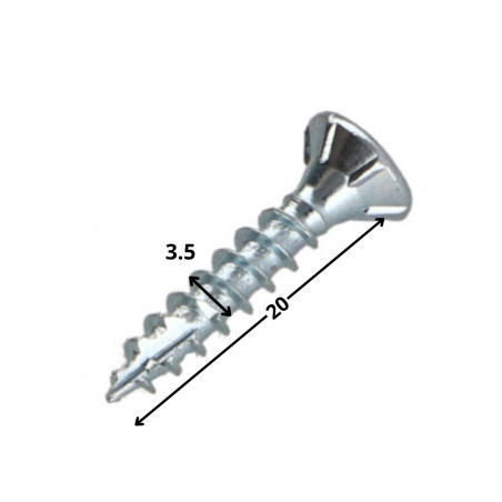1 x Tornillos para madera TEKOR cabeza fresada/testa svasat dentado 3.5X20 TORX T15 Acero cincado blanco roscado total cut