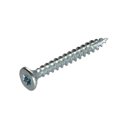 1 x Tornillos para madera TEKOR cabeza fresada/testa svasat dentado 5X30 TORX T25 Acero cincado blanco roscado total cut